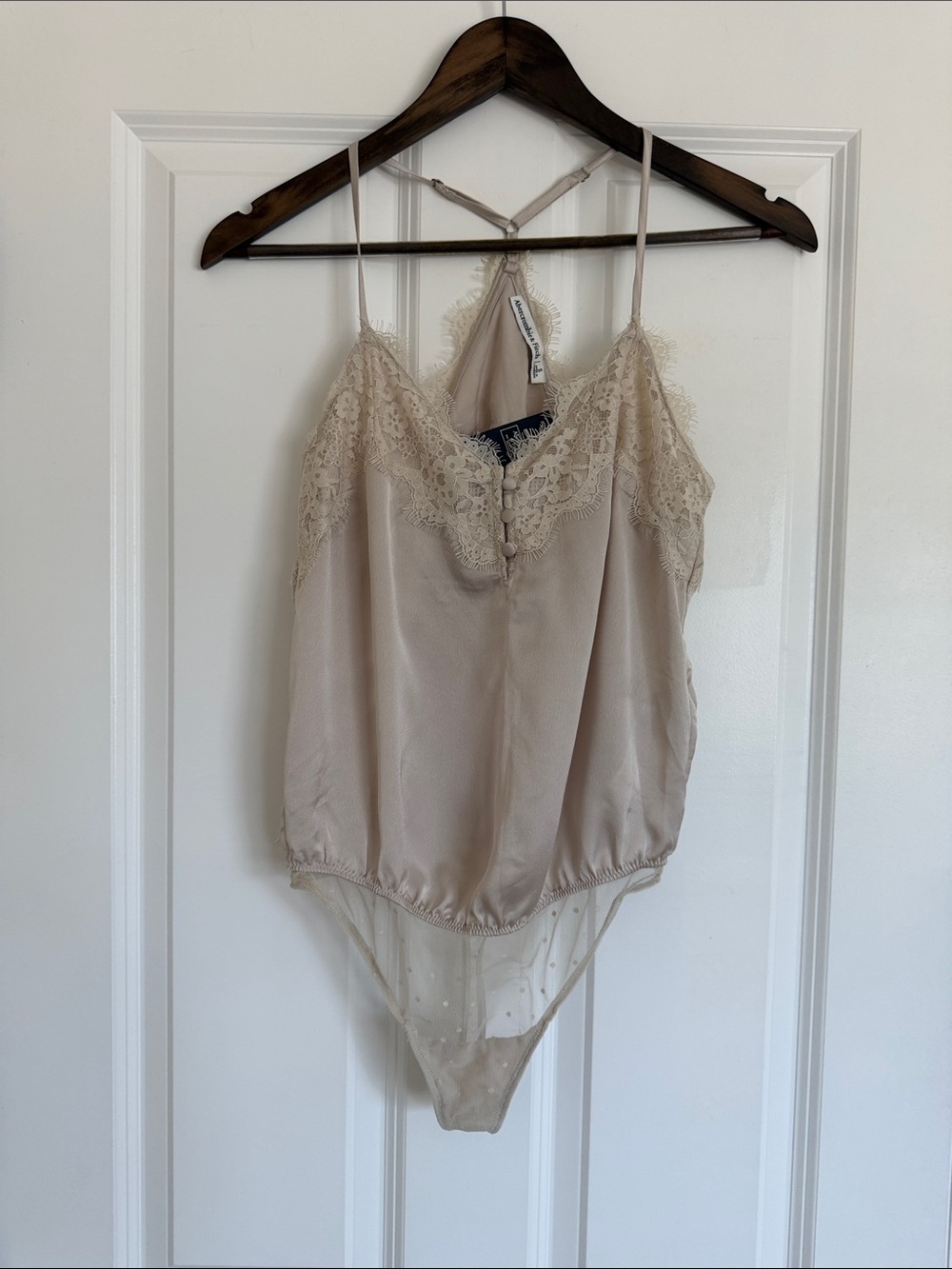 A&F lace Trim Satin Bodysuit in Champagne